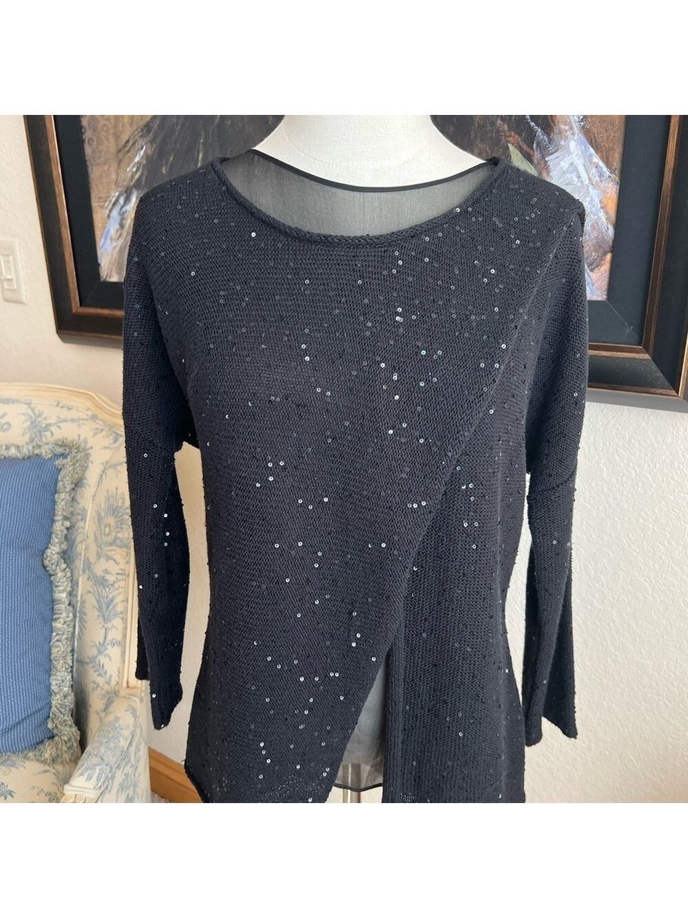 Fabiana Filippe Black Sequin Silk and Cashmere Sweater Size M